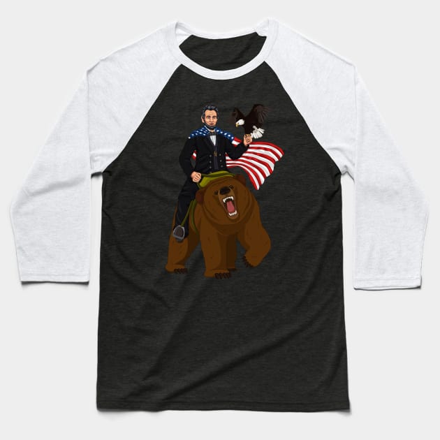 Abe Lincoln On a Bear 4 th of july Merica Baseball T-Shirt by HamilcArt